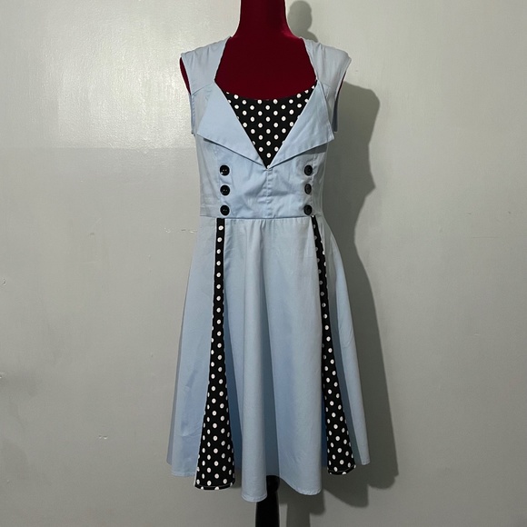 Sucrefas Dresses & Skirts - Sucrefas Light Blue Polka Dot Button-Accent Fit & Flare Dress Size XL US Size 10
